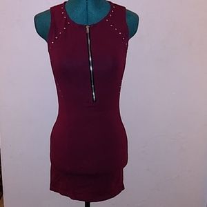 Divided H&M burgundy silver studded bodycon dress